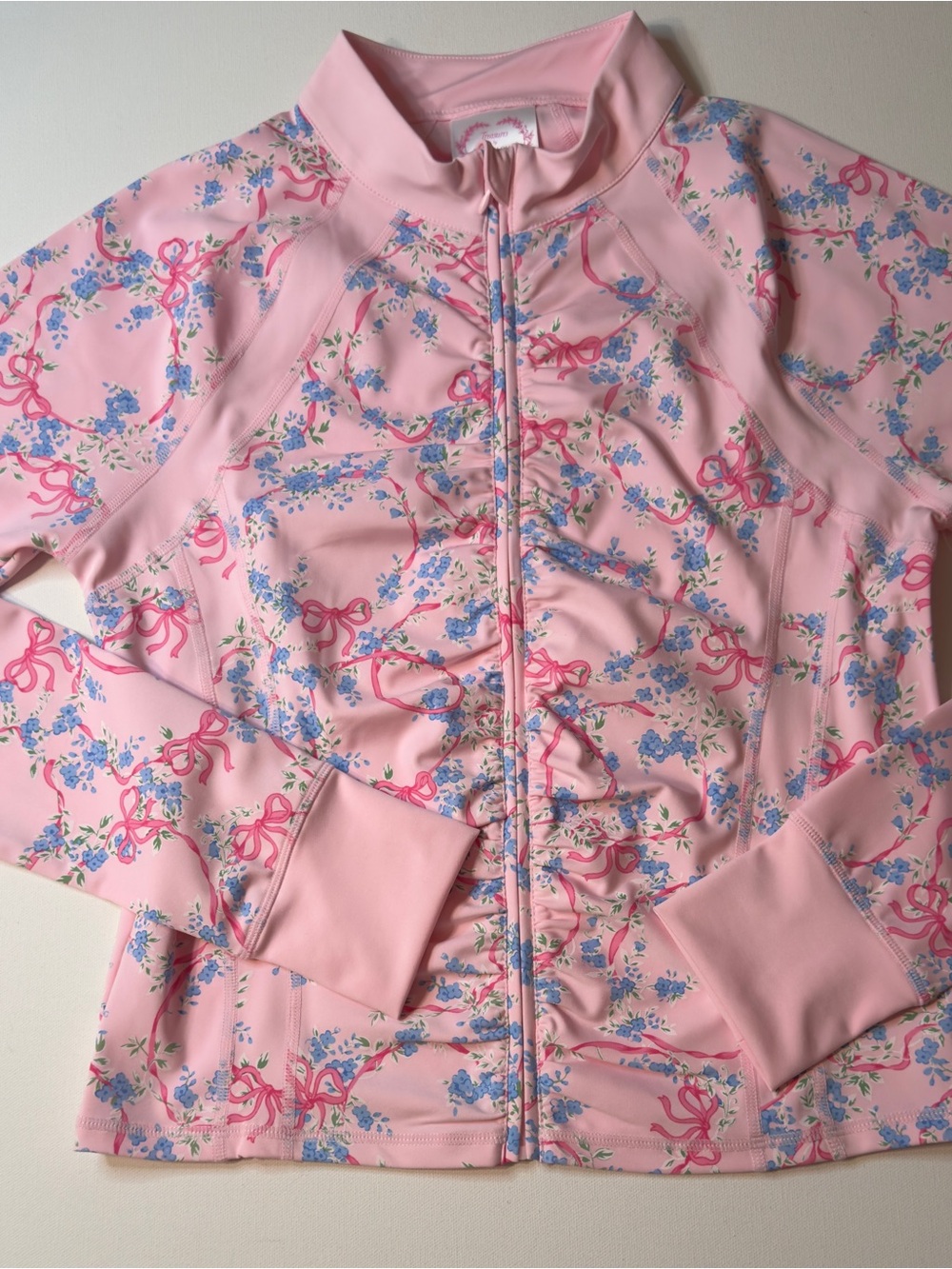 NWT Women's Polyester Shabby Chic Pink Floral Zip-Up Jacket Size Medium (D2)